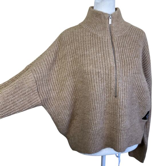 Calvin Klein Sz S Oversized Chunky Knit Boxy Sweater Mock Neck 1/2 Zip Cropped - Picture 5 of 16